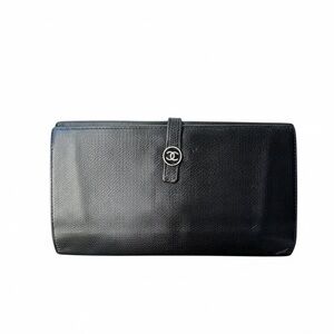 Chanel Coco Button Long Wallet with Gold CC Snap Closure - Black Caviar
